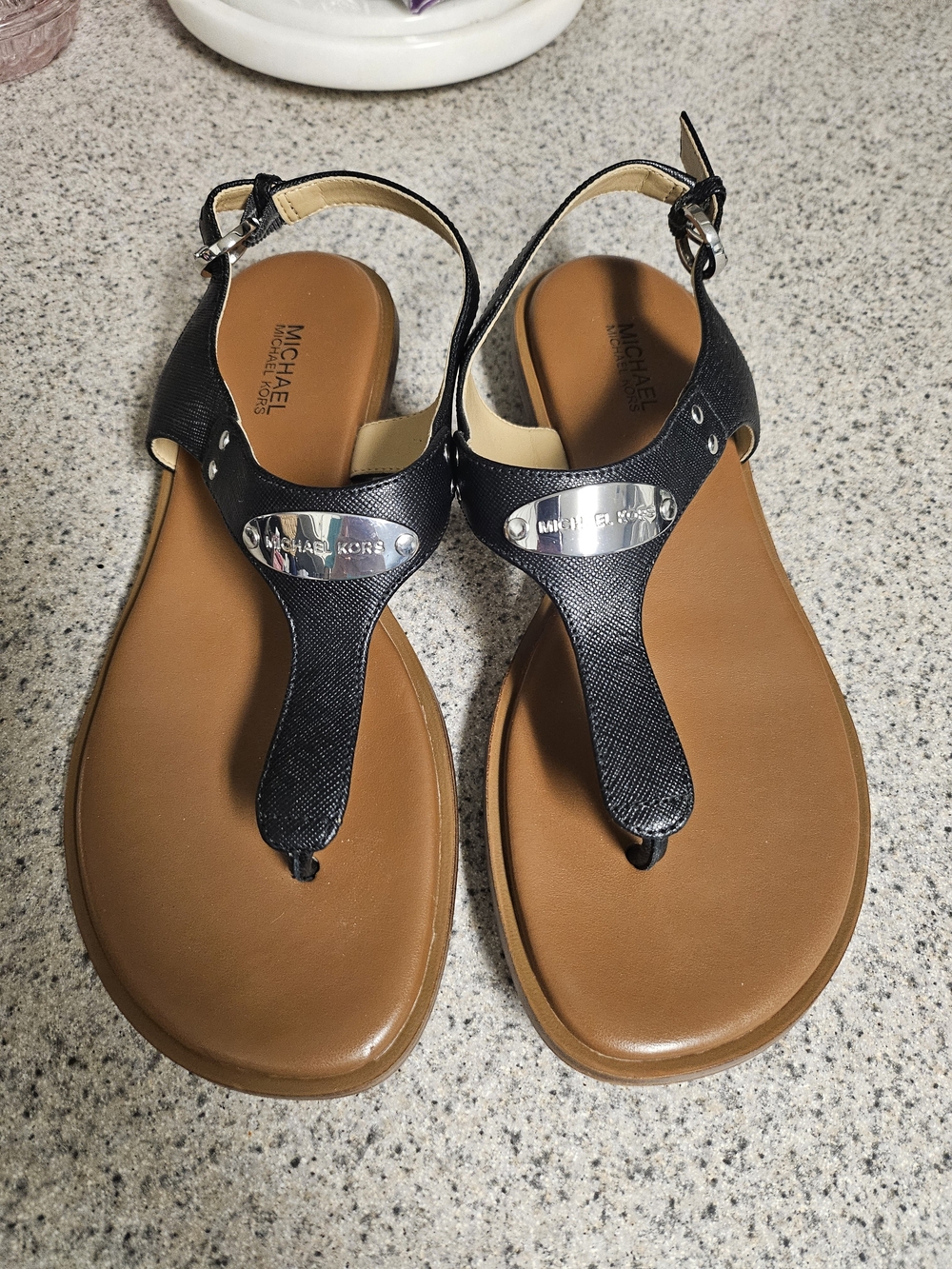 Michael Kors Women's Black T-Strap Leather Sandals
